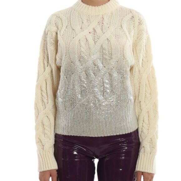Pinko etiope cable knit wool blend sweater thick chunky fisherman small new - Picture 1 of 11